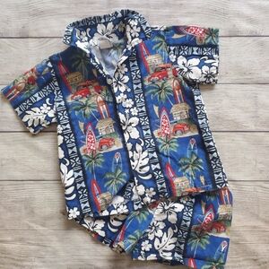 Vintage Nui Nalu Blue Hawaiian Surf Print Short Set